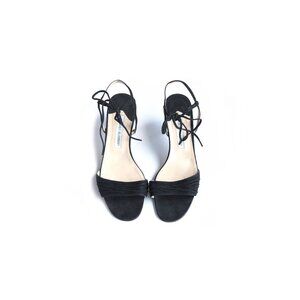 MANOLO BLAHNIK Sandals Black Suede Kitten Heels Size 8 | Eur 38